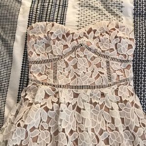 Strapless white lace dress